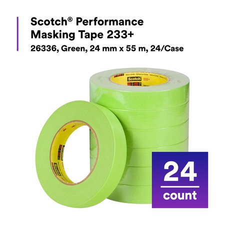 3M Performance Masking Tape 233+ 26336, Green, 24 mm x 55 m 7000048804